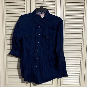 Women’s Button Down Dark Blue Textured Shirt